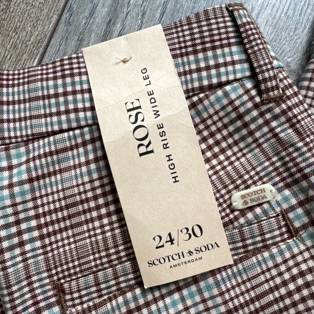 Scotch & Soda Women's Checkered Trousers in Brown and Cream - Picture 6 of 6